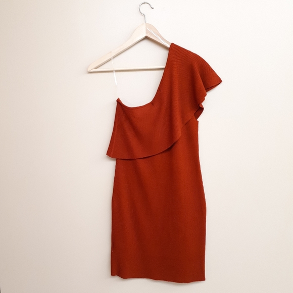 WHITE CLOSET One Shoulder Knit Dress with Bolero Wrap in Rust Orange - Picture 2 of 9
